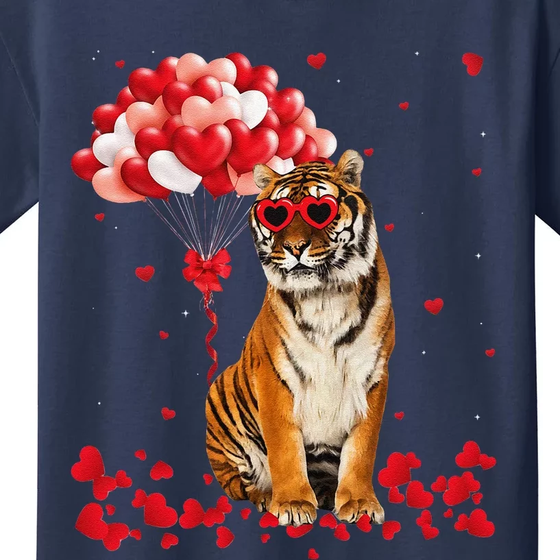 Tiger Valentine's Day Cute Heart Animals Lover Gift Kids T-Shirt