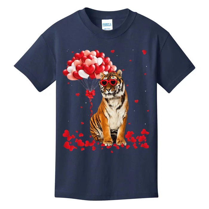 Tiger Valentine's Day Cute Heart Animals Lover Gift Kids T-Shirt