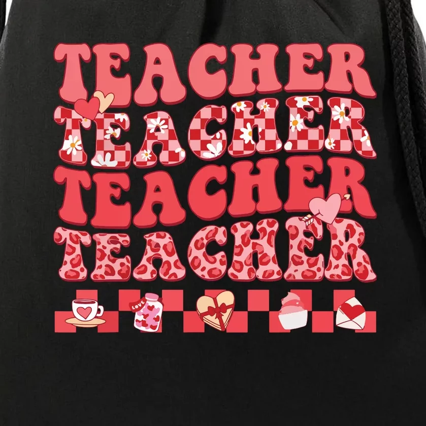 Teacher Valentines Day Hippie Sweet Heart Teacher Drawstring Bag