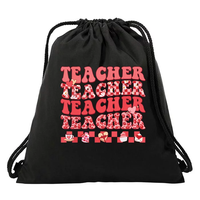 Teacher Valentines Day Hippie Sweet Heart Teacher Drawstring Bag