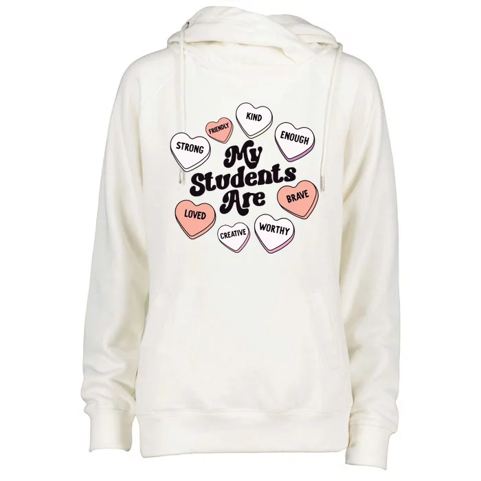 Teacher Valentines Day Positive Affirmations Candy Hearts Womens Funnel Neck Pullover Hood