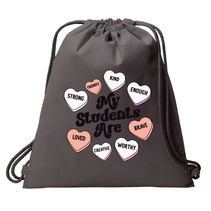 Teacher Valentines Day Positive Affirmations Candy Hearts Drawstring Bag