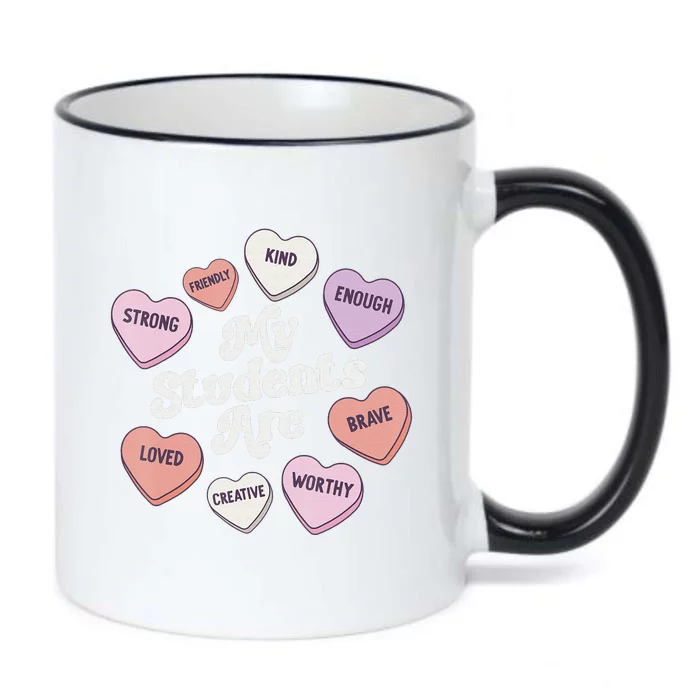 Teacher Valentines Day Positive Affirmations Candy Hearts Black Color Changing Mug