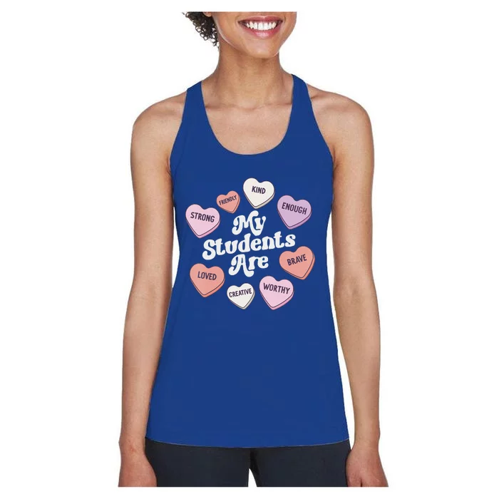 Teacher Valentines Day Positive Affirmations Candy Hearts Women's Racerback Tank