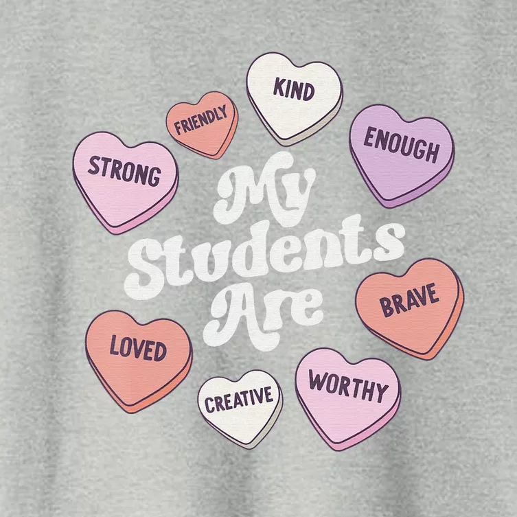 Teacher Valentines Day Positive Affirmations Candy Hearts Women's Crop Top Tee