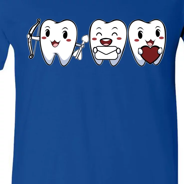 Teeth Valentines Day Cute Dentist Dental Hygienist Assistant Gift V-Neck T-Shirt