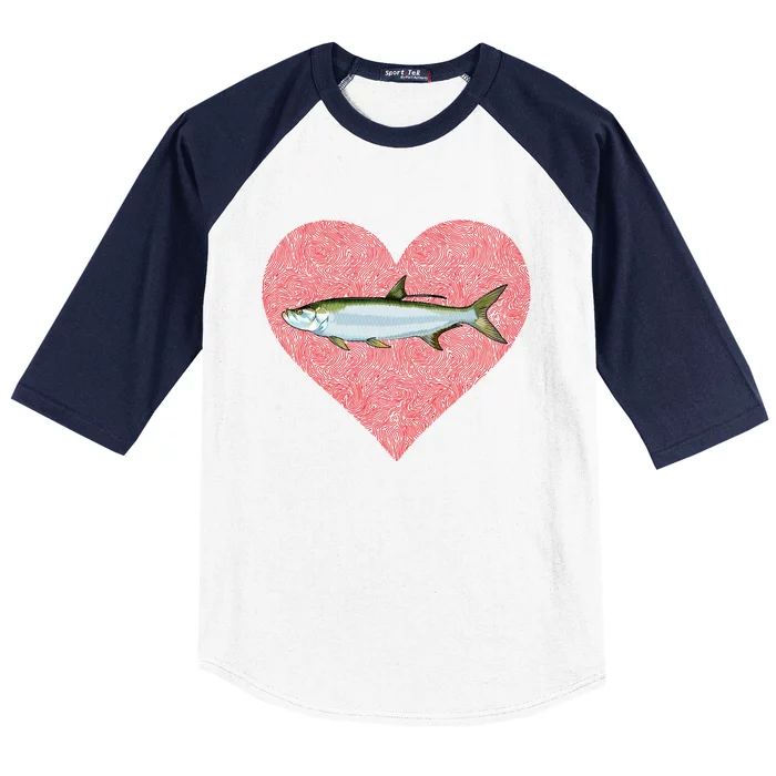 Tarpon Valentines Day Fish Love Fingerprint Gift Baseball Sleeve Shirt