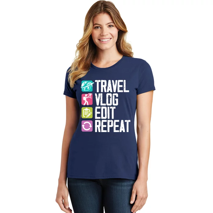 Travel Vlog Edit Vlogger Videographer Video Editor Vlogging Women's T-Shirt