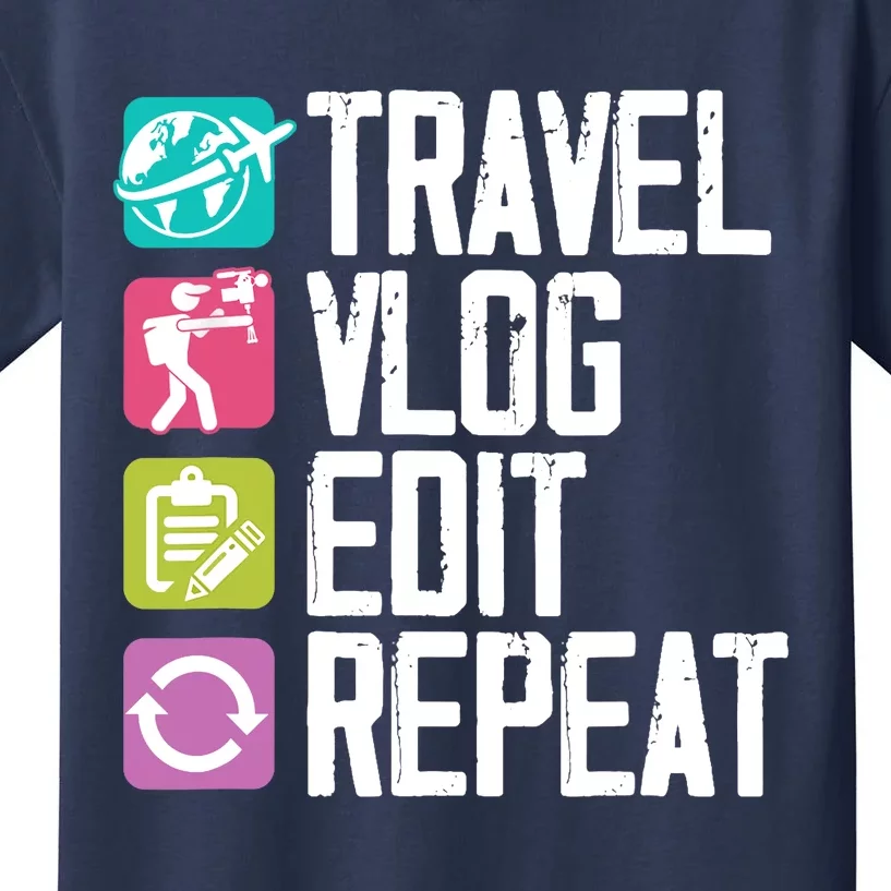 Travel Vlog Edit Vlogger Videographer Video Editor Vlogging Kids T-Shirt