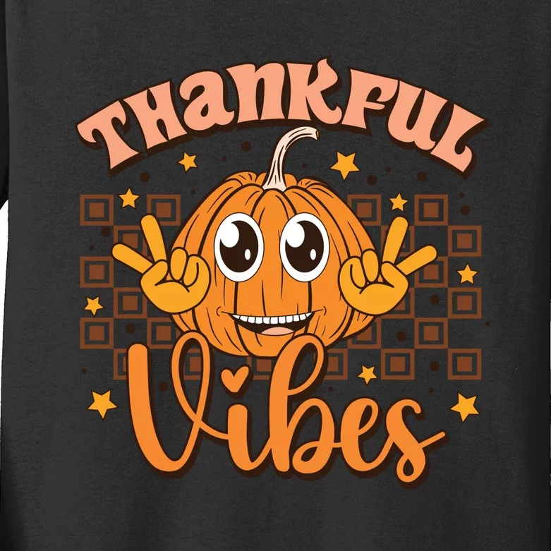 Thankful Vibes Fall Vibes Autumn Season Thanksgiving Pumpkin Spice Funny Kids Long Sleeve Shirt