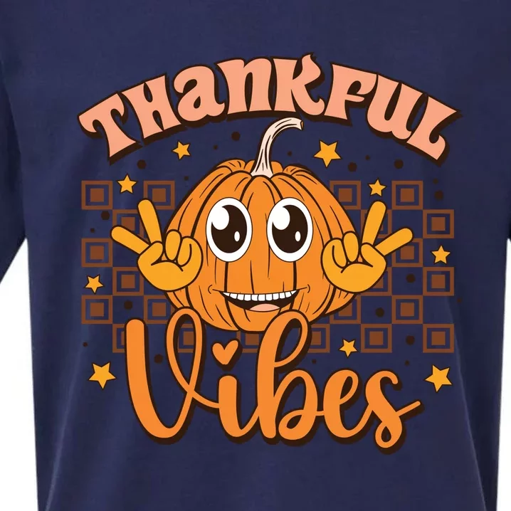 Thankful Vibes Fall Vibes Autumn Season Thanksgiving Pumpkin Spice Funny Sueded Cloud Jersey T-Shirt