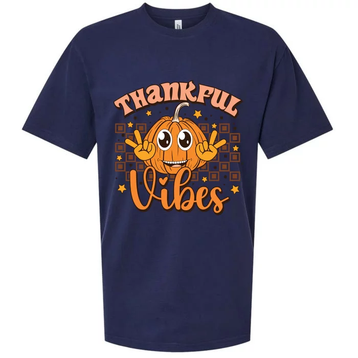 Thankful Vibes Fall Vibes Autumn Season Thanksgiving Pumpkin Spice Funny Sueded Cloud Jersey T-Shirt