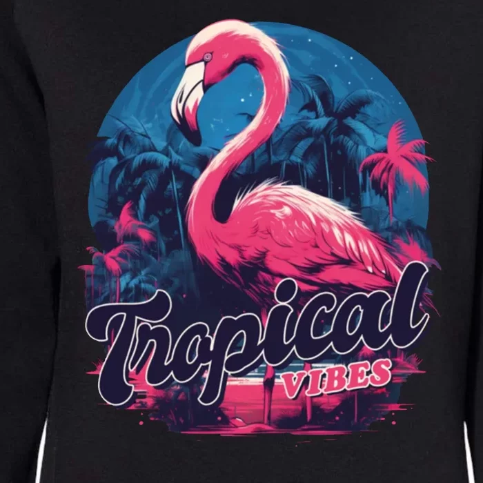 Tropical Vibes Flamingo Retro Palm Tree Womens California Wash Sweatshirt