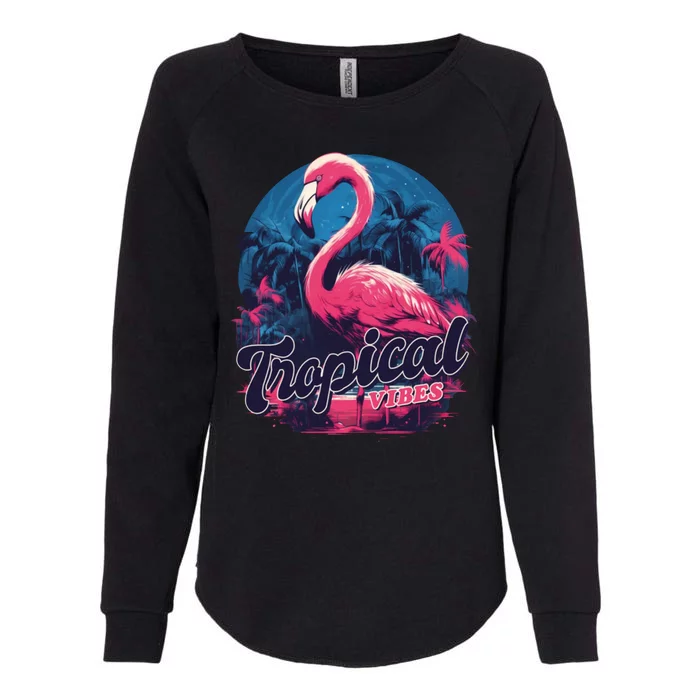 Tropical Vibes Flamingo Retro Palm Tree Womens California Wash Sweatshirt