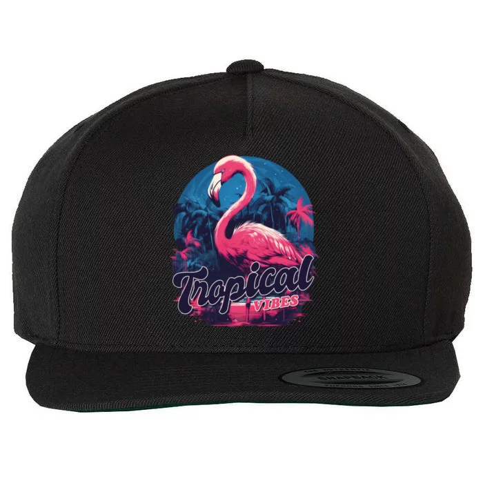 Tropical Vibes Flamingo Retro Palm Tree Wool Snapback Cap