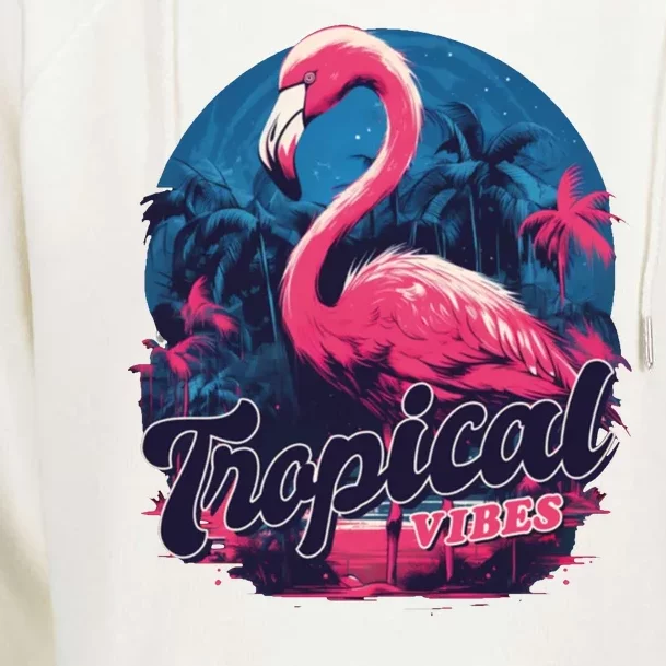 Tropical Vibes Flamingo Retro Palm Tree Womens Funnel Neck Pullover Hood