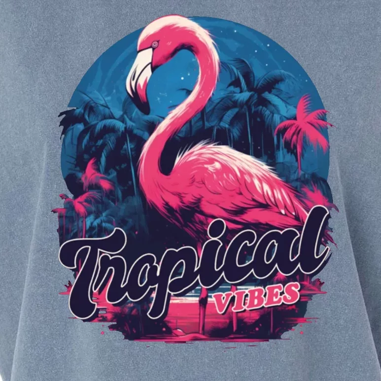 Tropical Vibes Flamingo Retro Palm Tree Garment-Dyed Women's Muscle Tee