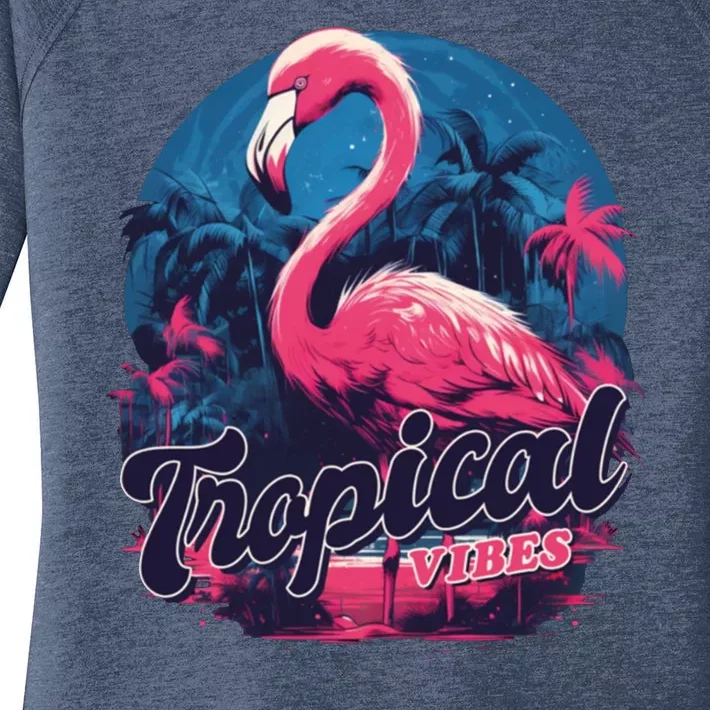 Tropical Vibes Flamingo Retro Palm Tree Women's Perfect Tri Tunic Long Sleeve Shirt