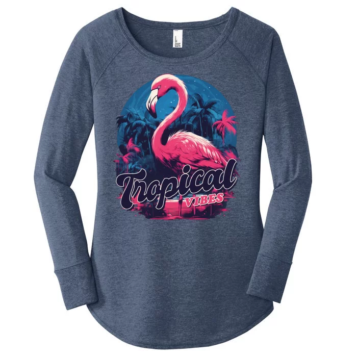 Tropical Vibes Flamingo Retro Palm Tree Women's Perfect Tri Tunic Long Sleeve Shirt