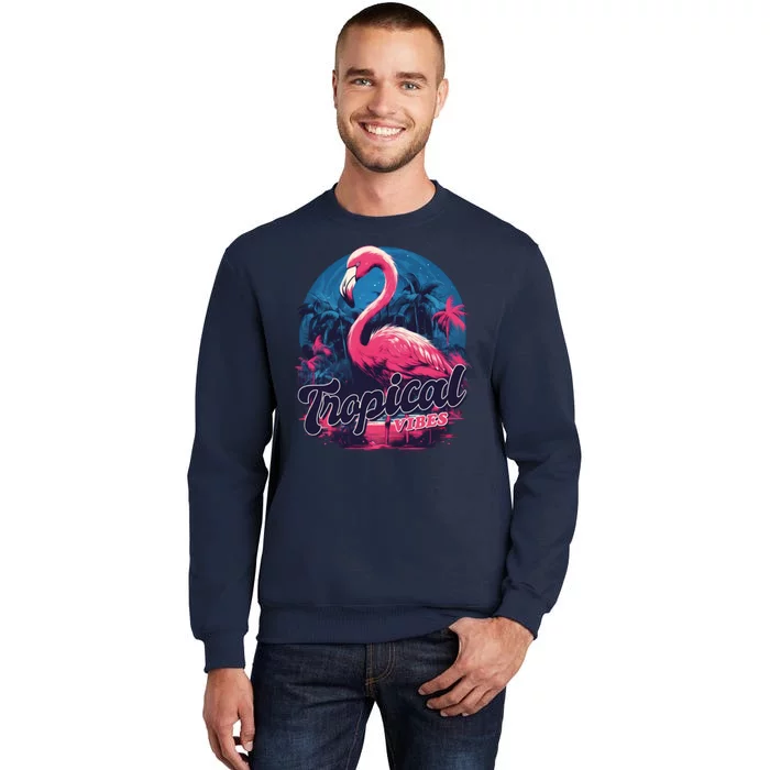 Tropical Vibes Flamingo Retro Palm Tree Tall Sweatshirt