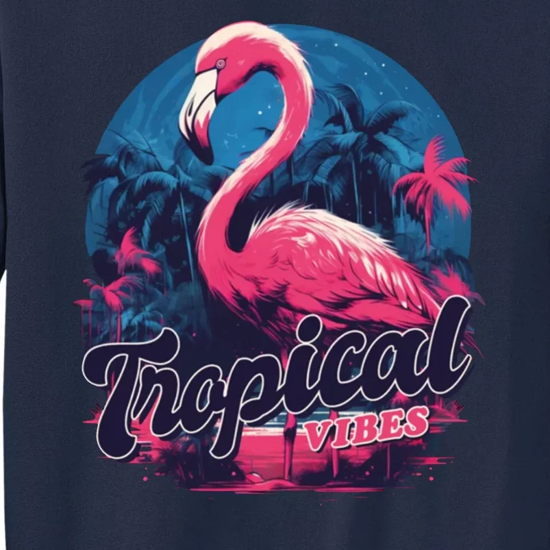 Tropical Vibes Flamingo Retro Palm Tree Tall Sweatshirt