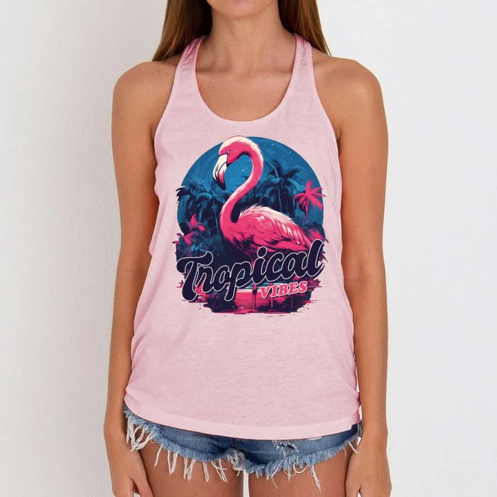 Tropical Vibes Flamingo Retro Palm Tree Women's Knotted Racerback Tank