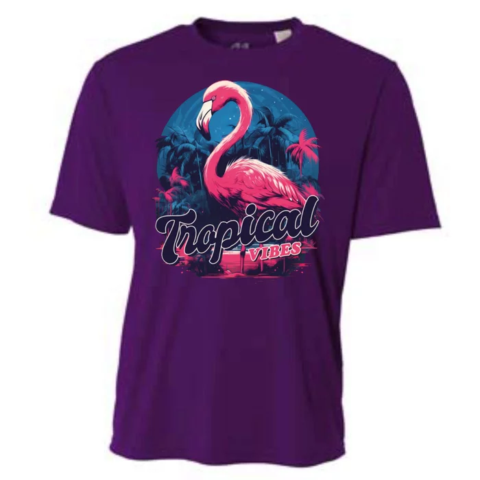 Tropical Vibes Flamingo Retro Palm Tree Cooling Performance Crew T-Shirt