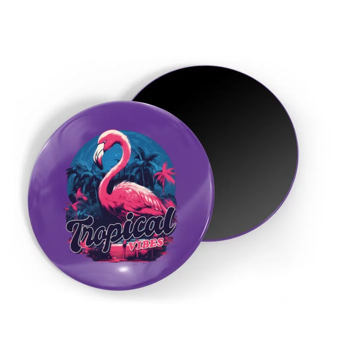 Tropical Vibes Flamingo Retro Palm Tree Magnet