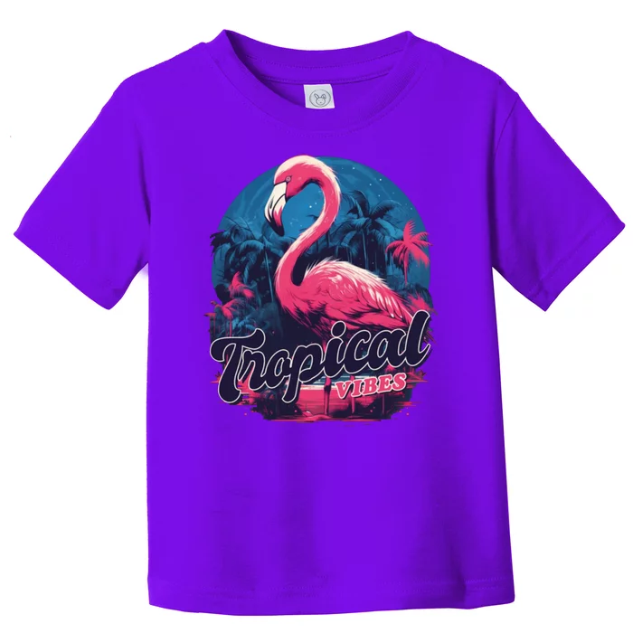 Tropical Vibes Flamingo Retro Palm Tree Toddler T-Shirt