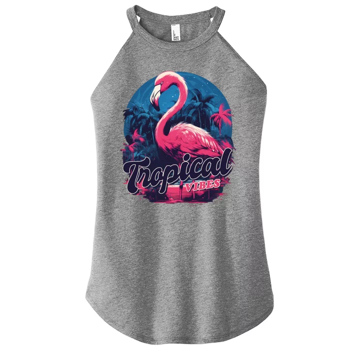 Tropical Vibes Flamingo Retro Palm Tree Women’s Perfect Tri Rocker Tank