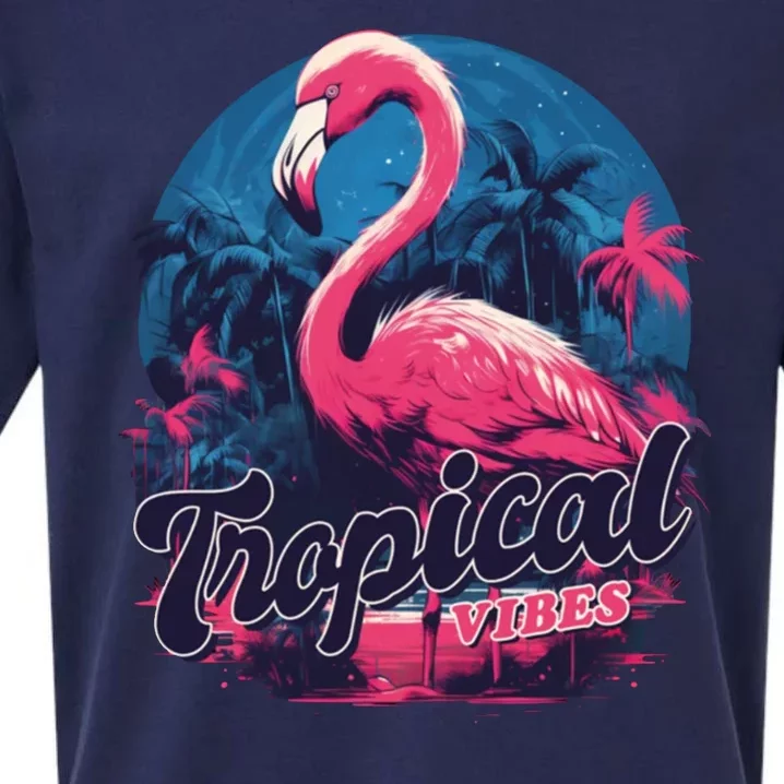 Tropical Vibes Flamingo Retro Palm Tree Sueded Cloud Jersey T-Shirt