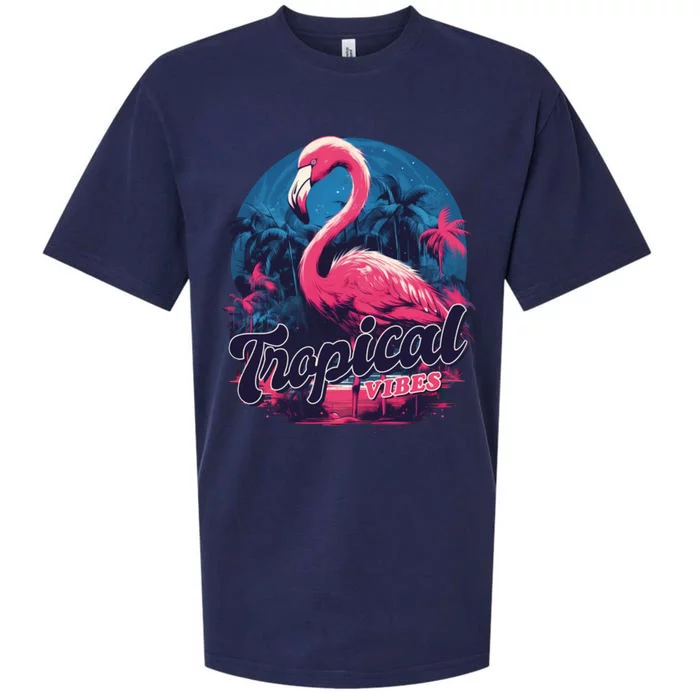 Tropical Vibes Flamingo Retro Palm Tree Sueded Cloud Jersey T-Shirt