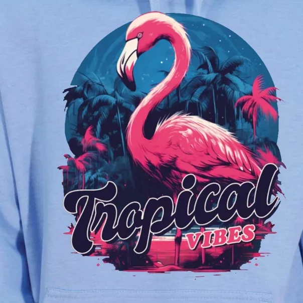 Tropical Vibes Flamingo Retro Palm Tree Unisex Surf Hoodie