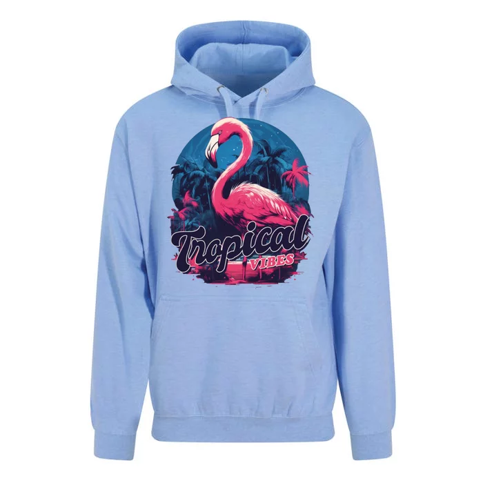 Tropical Vibes Flamingo Retro Palm Tree Unisex Surf Hoodie