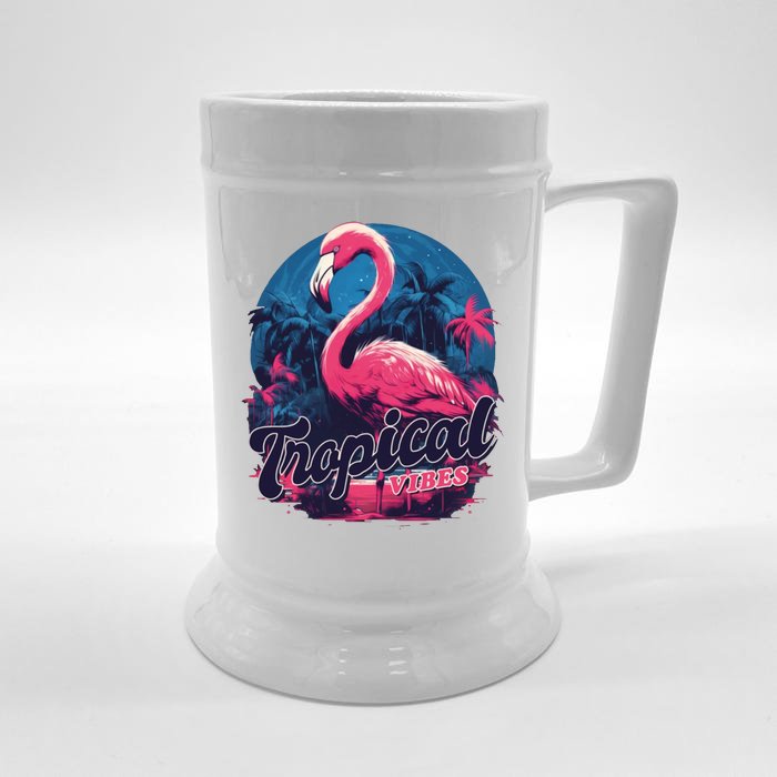 Tropical Vibes Flamingo Retro Palm Tree Front & Back Beer Stein