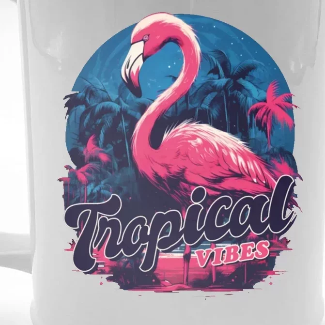 Tropical Vibes Flamingo Retro Palm Tree Front & Back Beer Stein