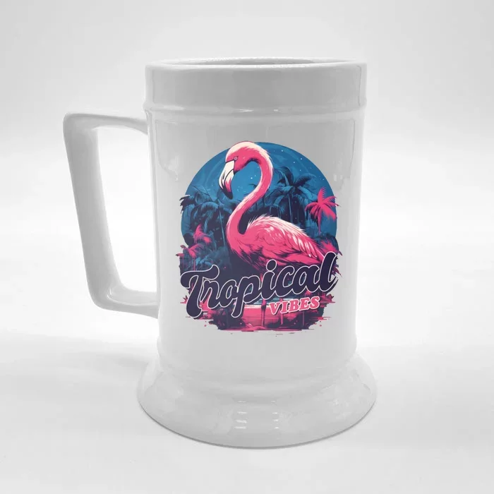 Tropical Vibes Flamingo Retro Palm Tree Front & Back Beer Stein