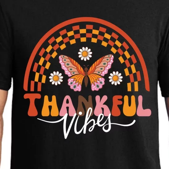 Thankful Vibes Groovy Retro Thanksgiving Matching Family Funny Gift Pajama Set