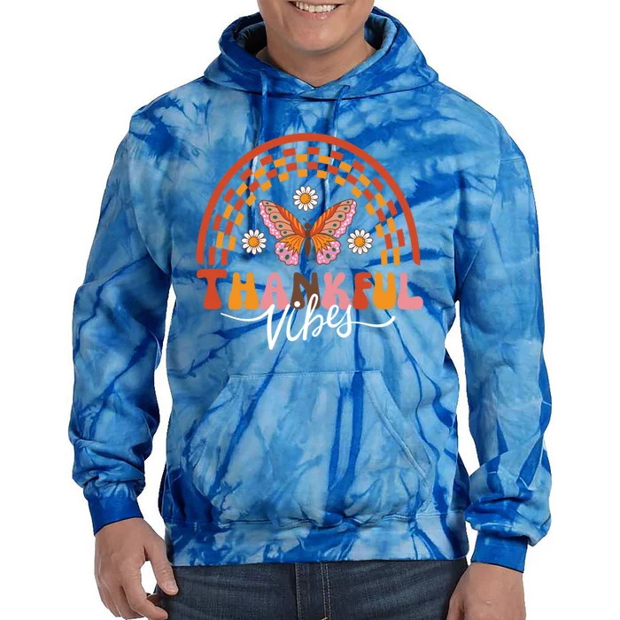 Thankful Vibes Groovy Retro Thanksgiving Matching Family Funny Gift Tie Dye Hoodie