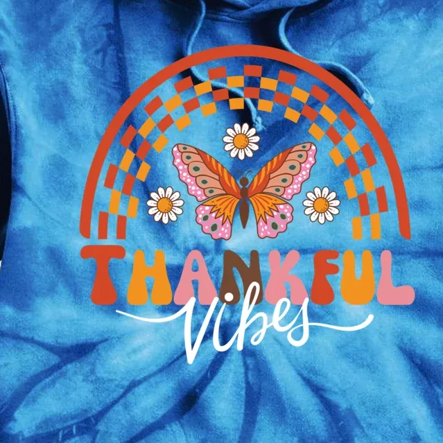 Thankful Vibes Groovy Retro Thanksgiving Matching Family Funny Gift Tie Dye Hoodie