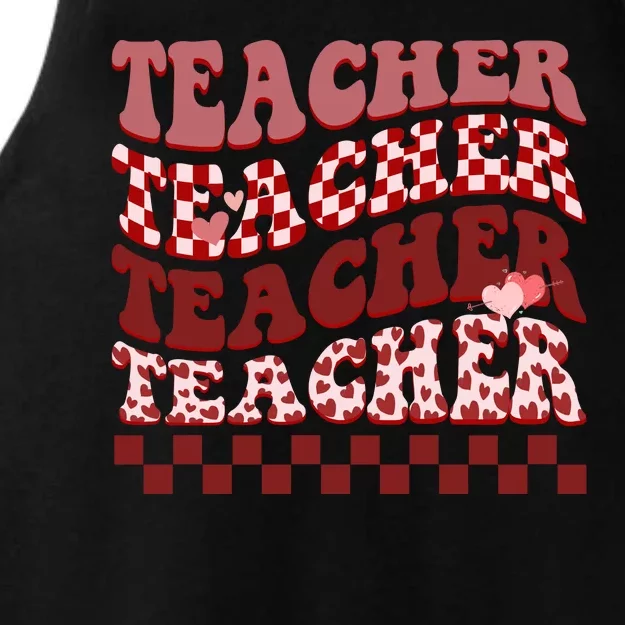 Teacher Valentine Groovy Cute Ladies Tri-Blend Wicking Tank