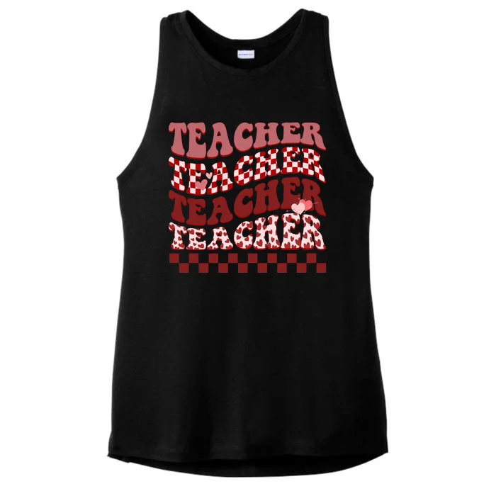 Teacher Valentine Groovy Cute Ladies Tri-Blend Wicking Tank