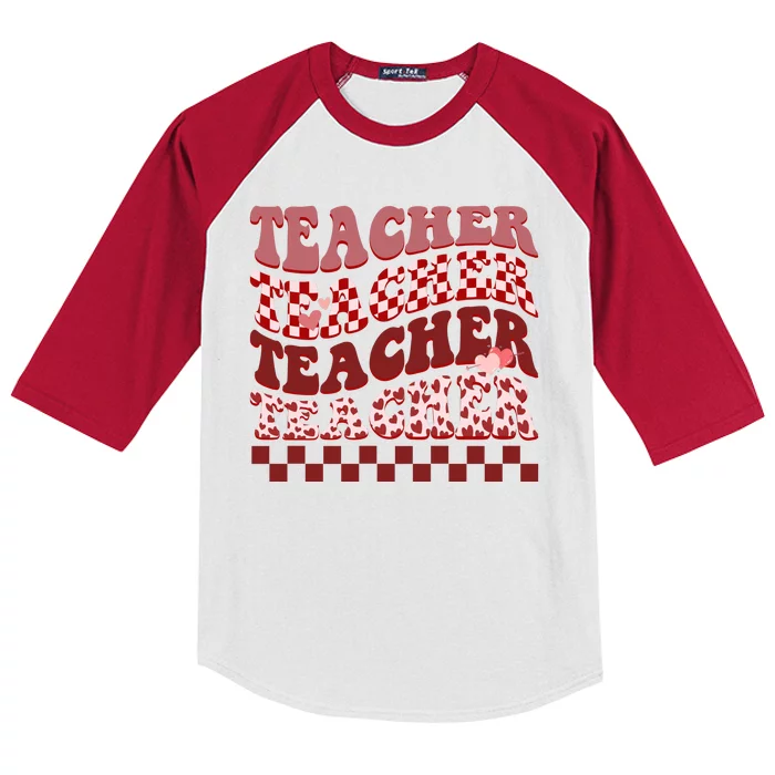 Teacher Valentine Groovy Cute Kids Colorblock Raglan Jersey