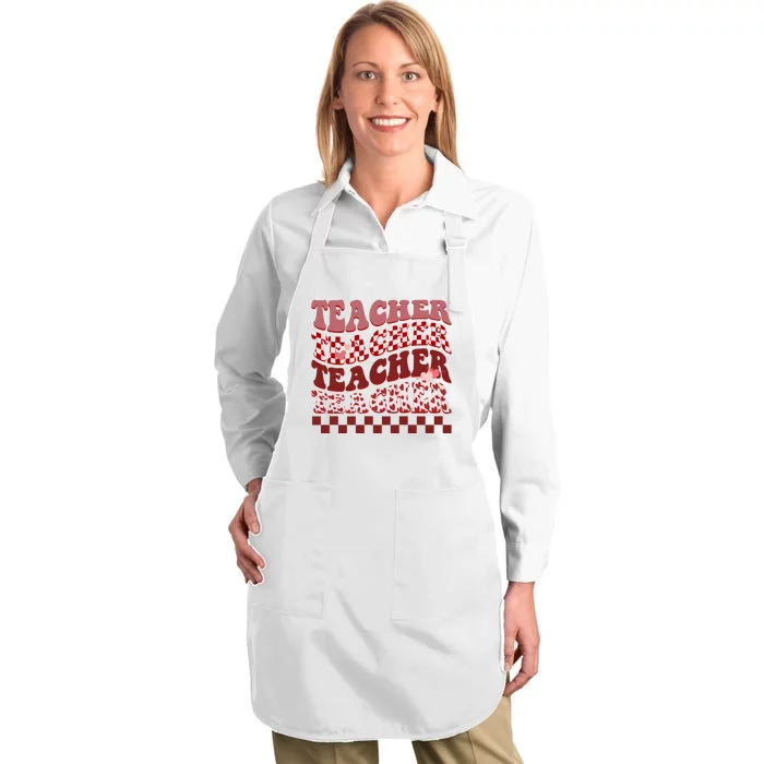 Teacher Valentine Groovy Cute Full-Length Apron With Pocket