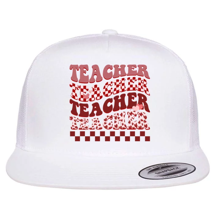 Teacher Valentine Groovy Cute Flat Bill Trucker Hat