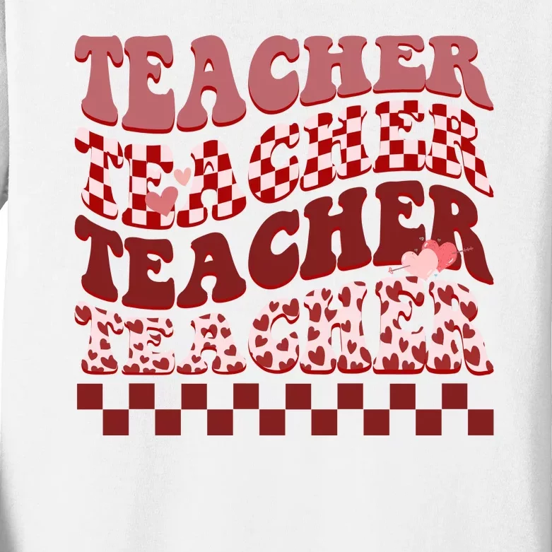 Teacher Valentine Groovy Cute Kids Long Sleeve Shirt