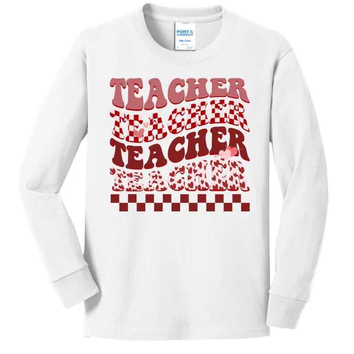 Teacher Valentine Groovy Cute Kids Long Sleeve Shirt