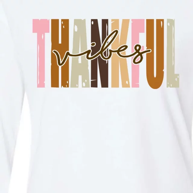 Thankful Vibes Holiday Cute Womens Cotton Relaxed Long Sleeve T-Shirt