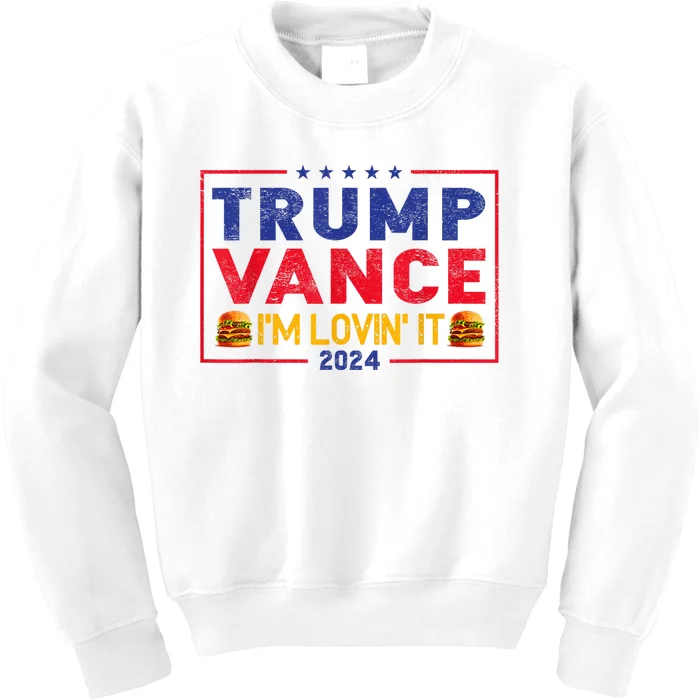 Trump Vance Im Lovin It Hamburger 2024 Kids Sweatshirt