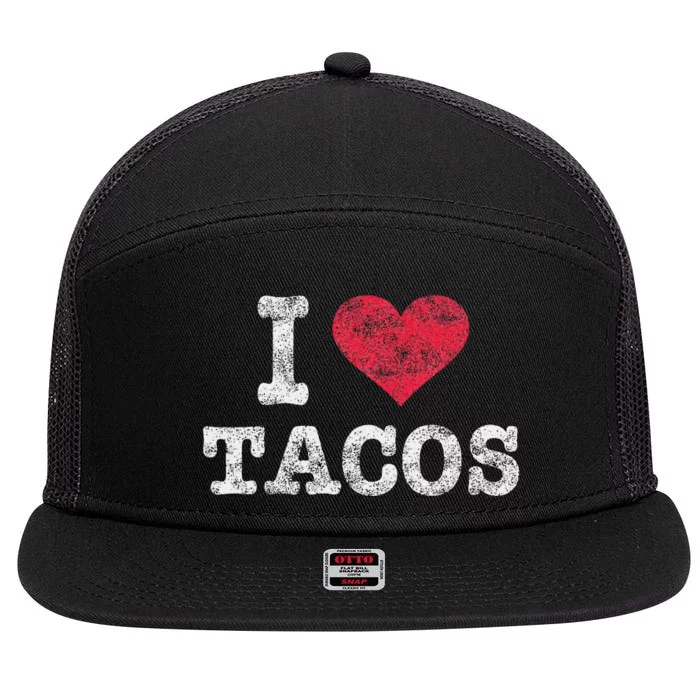 Trendy Vintage I Love Tacos 7 Panel Mesh Trucker Snapback Hat